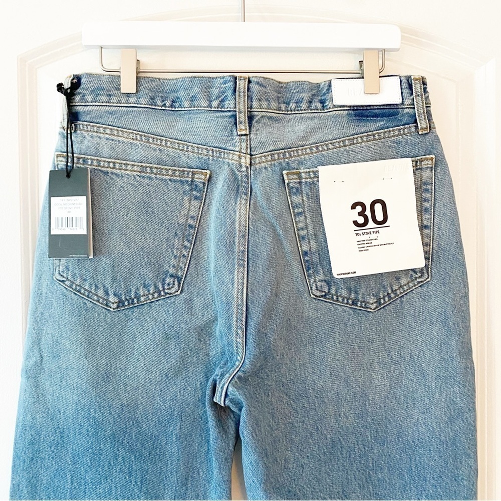 RE/DONE 70’s Stove Pipe Straight Leg Cropped Jeans NWT Medium Blue - Picture 11 of 16